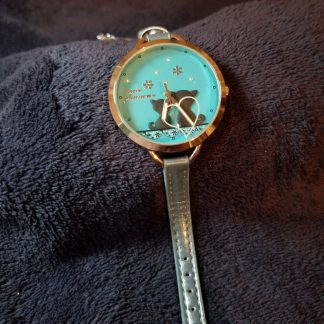 Mini Teal Round Cat Silhouette Leather Watch